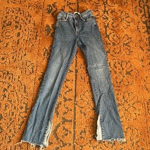 Dark wash split hem flare jeans